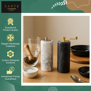 New Arrival Natural Stone Mills Handcrafted Electric-Free Durable Adjustable Eco-Friendly Marble Refillable Gravity Salt <b>Pepper</b> - Product Image 2