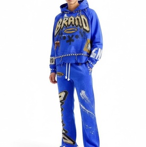 Embroidery Printed Sublimation Fleece Baggy Flared Tracksuit Puff Printing <b>French</b> Terry Acid Wash <b>Vintage</b> Sweat Suit Breathable - Product Image 1
