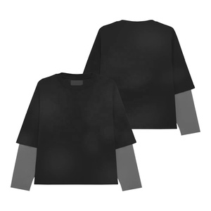 Custom Men T <b>Shirts</b> Blank Double Layer Sleeve Tee <b>Shirt</b> Unisex Double Layer Long Sleeve Solid Color <b>Patchwork</b> Sleeve Design - Product Image 1