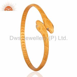 เครื่องประดับทองเหลืองชุบทองทำด้วยมือลูกบาศก์เซอร์โคเนียพลอยเคลือบเสร็จสิ้นงูปรับการออกแบบกำไลผู้ผลิตเครื่องประดับ - Product Image 4