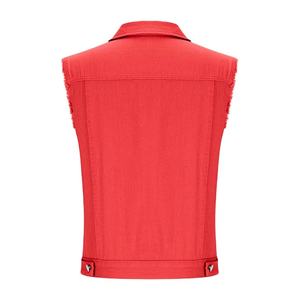 Chaleco Vaquero Rojo Vintage para Mujer, Tallas Grandes, Ecológico, Cortavientos, Sin Mangas, Estilo Crop, con Botones y Bolsillos - Product Image 2