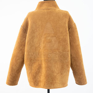 <b>Men's</b> <b>Suede</b> Leather <b>Jacket</b> Stand Collar Embossed Logo Back Casual Winter Wear Regular Fit Loose Pullover Style - Product Image 1