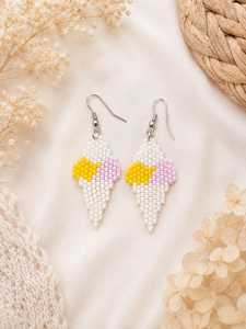 ต่างหูรูปไข่ประดับลูกปัดหลากสีสัน ดีไซน์ดอกไม้สีเหลืองชมพู ฐานสีขาว เครื่องประดับสำหรับผู้หญิงสำหรับงานปาร์ตี้ - Product Image 5