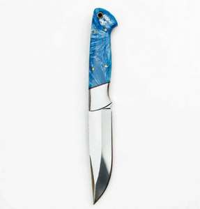 Couteau utilitaire à lame fixe en acier inoxydable, fabriqué à la main, manche en résine bleue personnalisé, finition miroir, EDC - Product Image 1