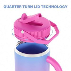 Bouteille d'eau isotherme en acier inoxydable à double paroi de 40 oz, personnalisable par sublimation, avec poignée et paille - Product Image 3
