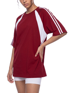 T-shirt à manches courtes col rond pour homme, coupe ample, décontracté, tricoté, 100% coton respirant, bordure contrastée rouge et blanc - Product Image 4