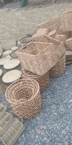Sac cylindrique durable en jacinthe d'eau imprimé Lotus bleu |   Sac de plage et sac à main d'été faits à la main, style bohème chic - Product Image 2