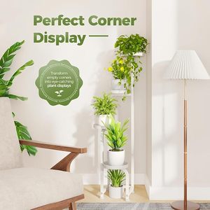 Support à plantes moderne en métal blanc à 5 niveaux, support à fleurs circulaire d'intérieur pour la décoration de la maison, style minimaliste, finition thermolaquée - Product Image 3