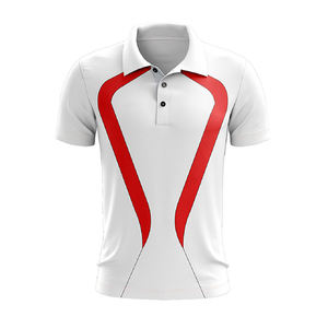 Tenue de cricket complète blanche et rouge, kit premium en tissu 100 % polyester, maillot à manches courtes imprimé et pantalon, personnalisable avec nom et numéro - Product Image 2