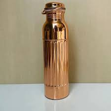 Ribbed Copper Water Bottle and Glass Set Pure Copper Drinkware for Home Office Yoga Travel and Daily Use - Product Image 2