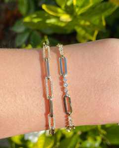 Diamond Paperclip Link Chain Bracelet Custom Round Cut Lab Grown CVD Wholesale 14k 18k Gold Rectangle Elongated Strand Wholesale - Product Image 1