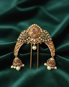 Wholesale Bridal Hairpin <b>Indian</b> Traditional Temple Bun Brooch AD Stone Jhumka Pearl Tassel Wedding <b>Hair</b> <b>Accessory</b> Women Supplier - Product Image 4