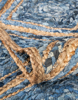 Handgefertigter Denim-Blauer Diamantmuster-Juteteppich Geflochtener Naturfaser-Teppich Boho Farmhaus Bodenmatte