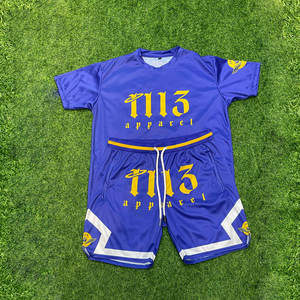2026 Wholesale New Design Sublimation Custom Logo Short <b>Set</b> For <b>Men</b> Custom <b>2</b> <b>Piece</b> Tracksuit Short <b>Set</b> With Solid Pattern - Product Image 1