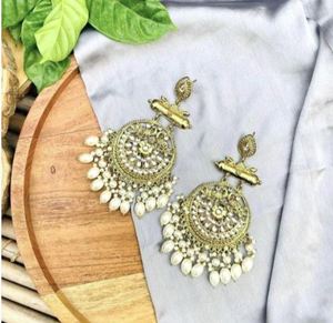 Indian Traditional Handmade Gold Plated Alloy Flower Shape Drop Earrings Imitation Pearl Crystal Rhinestone Trendy Women's - Product Image 4