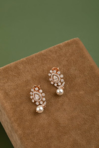 1.14 ctw Round Pear Diamond Floral Bloom <b>Stud</b> <b>Earrings</b> with Pear Gemstones in 14K <b>Rose</b> <b>Gold</b> for Bridal Style and Special Events - Product Image 2