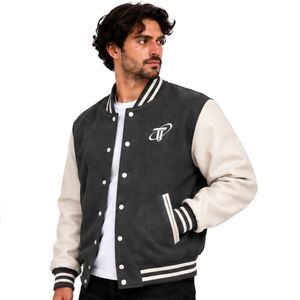 Chaqueta Varsity Negra para Hombre, Chaqueta Bomber Clásica de Béisbol, Manga Larga, Cierre de Botones, Chaqueta Universitaria con Letras, Ropa Casual de Calle - Product Image 2