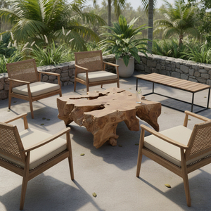 Mesa de Centro Rectangular Rania de Diseño Cuadrado, Estilo Rústico Orgánico, Ecológica, Duradera, de Raíz de Teca Premium, para Sala de Estar - Product Image 6