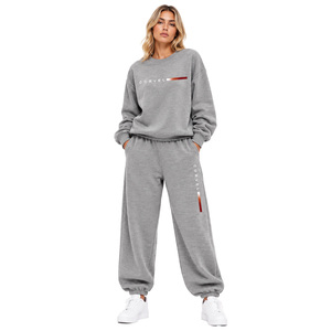 Premium Cotton <b>Crewneck</b> Pullover Hoodies O-Neck Oversized Sweatshirt Ribbed Cuff Jogger Pants Tracksuit Set Bulk Wholesale DTF - Product Image 1
