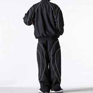 Conjunto Deportivo Personalizado con Logotipo, Chaqueta con Cierre y Pantalones de Poliéster Reflectantes para Hombre, Ropa Deportiva Informal, Cortavientos Negro, con Muestra Gratis - Product Image 3