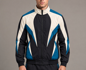 Veste de course blanche coupe-vent pour homme avec blocs de couleur et fermeture éclair, style sportif printanier, coupe régulière, en polyester - Product Image 4