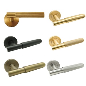 Modern Solid Brushed Brass Mutil Finish Knurled Lever Interior Door <b>Handle</b> - Product Image 1