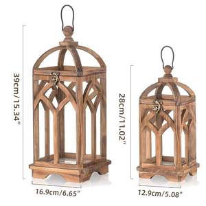 Portafaroles Cuadrado de Madera Bellamente Tallado con Asa de Metal y Paneles de Vidrio, Hecho a Mano, Estilo Rústico, Costero, Vintage, Decoración para el Hogar - Product Image 5