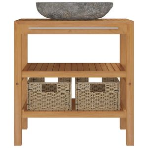 Mobiletto di vanità del bagno di Teak solido con il lavandino di Riverstone - Product Image 3