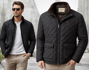 Chaqueta Acolchada Negra para Hombre NORONON, Cuello Alto, Cierre de Cremallera, Gruesa, Informal, de Invierno, Manga Larga, Color Sólido, Relleno de Poliéster - Product Image 2