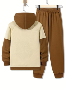 Boys' Winter Cotton Worsted Fabric Solid Stand Collar Windproof Quick-Dry Breathable Zipper Sweatshirt Casual Sport <b>Jacket</b> Set - Product Image 2