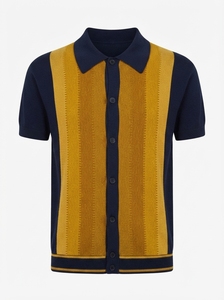 Men's 180GSM Knitted Striped <b>Polo</b> <b>Shirt</b> Short Sleeve Cotton Breathable Button Up <b>Vintage</b> Business Casual Summer Top Washable - Product Image 4