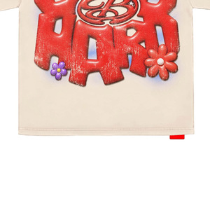 Camiseta Oversize para Hombre con Diseño de Letras en Relieve, Logotipo Rojo y Flores, Estilo Urbano, Manga Corta, Cuello Redondo, Jersey de Algodón - Product Image 5