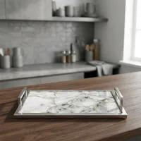 Plateau de service rectangulaire décoratif en acier fait main avec base en quartz, organisateur de table moderne pour la maison et la cuisine
