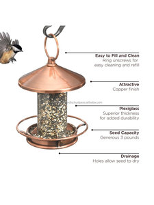 Mangeoire à oiseaux automatique en métal cuivré avec design suspendu pour balcon extérieur et stockage de nourriture pour oiseaux pour une utilisation dans le jardin - Product Image 3