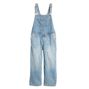 Salopette en jean décontractée taille haute pour homme, style streetwear, respirante, en coton délavé, coupe ample - Product Image 1