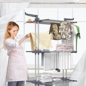 Séchoir à linge pliable en acier inoxydable à 4 niveaux de 67,7 pouces avec base pliable de 67,7 pouces, séchoir à linge mobile - Product Image 6