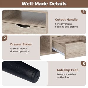 Tavolino da Caffè Rustico in Legno Naturale con Cassetto e Ripiani Aperti per Soggiorno - Product Image 5