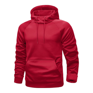 Sweat-shirt à capuche rouge pour homme, manches raglan, coupe classique, décontracté, pour l'automne, matière en molleton respirant - Product Image 1