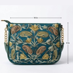 Bolso Bandolera con Bordado Sozni de Cachemira en Azul Turquesa con Paisley Dorado y Rosa - Product Image 3