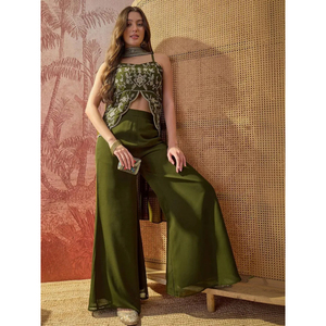 Top Bordado Floral Especial Aisha Bandhe con Pantalones Plazzo - Product Image 1
