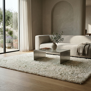 Tapis moderne en fourrure de laine écologique antidérapant blanc ivoire pour chambre à coucher, salon, hôtel, villa - Product Image 4