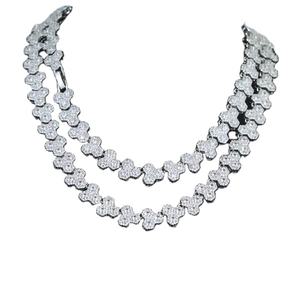 สร้อยคอโซ่ดีไซน์แบบโคลเวอร์สุดหรูใส่ได้ทั้งชายและหญิงสีเงิน925เย็นเครื่องประดับฮิปฮอปเพชรโมอิสแฟชั่นสไตล์ดอกไม้นำโชค - Product Image 1