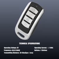 Télécommande Métal HFY518DK-H 868,35 MHz à Quatre Touches avec Fonction Confidentialité, Portée 30m, Garantie 1 An, Certifiée CE/FCC/ROHS, Faible Consommation