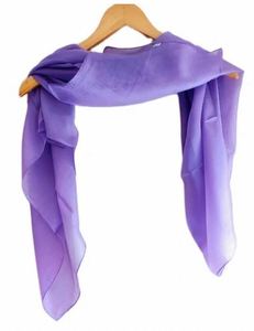 Écharpe carrée en soie pure de qualité supérieure, couleur lavande, 100x100 cm, au meilleur prix du fabricant. - Product Image 3