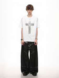 เสื้อยืดสตรีทแวร์แขนสั้นผ้าฝ้ายคุณภาพสูง 100% สำหรับผู้ชาย ระบายอากาศได้ดี ไม่หดตัว - Product Image 2