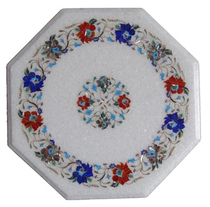 Tablero de Mesa con Incrustaciones de Piedras Semipreciosas, Tablero de Mármol Hecho a Mano con Incrustaciones, Tablero Decorativo de Mosaico de Mármol - Product Image 5