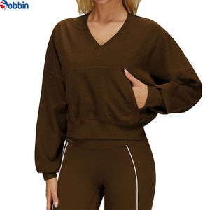 Sweat-shirt de sport pour femme, coupe ample, col en V, coupe-vent, chaud, confortable, épaules tombantes, idéal pour la course en extérieur – Meilleures ventes - Product Image 1
