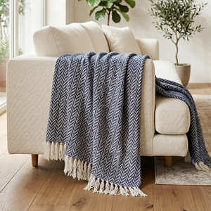Premium <b>Waffle</b> Weave Cotton Sofa Throw Handmade Textured Fringed <b>Blanket</b> Cozy Neutral Room Decor - Product Image 5