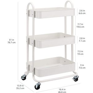 Chariot de rangement multifonctionnel à 3 niveaux blanc avec roulettes verrouillables, unité d'étagère mobile portable - Product Image 5