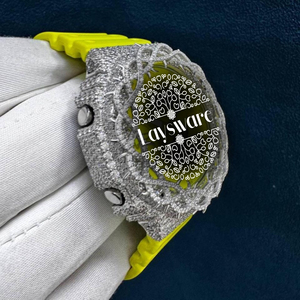 Montre de sport Iced Out avec bracelet en caoutchouc jaune, cadran argenté, analogique-numérique, résistante à l'eau 20 BAR, style Hip Hop - Product Image 3